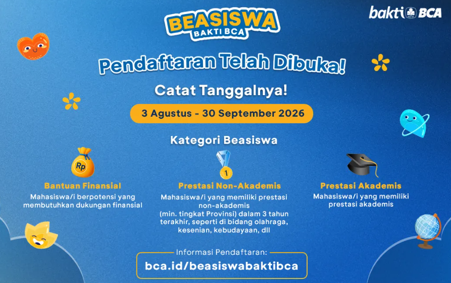 Beasiswa Bakti BCA 2027 Masih Dibuka hingga 30 September, Ada Uang Saku dan Bantuan Biaya Kuliah